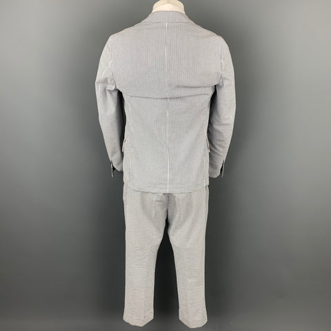WOOSTER + LARDINI Size 38 Blue & White Seersucker Cotton Cropped Peak Lapel Suit
