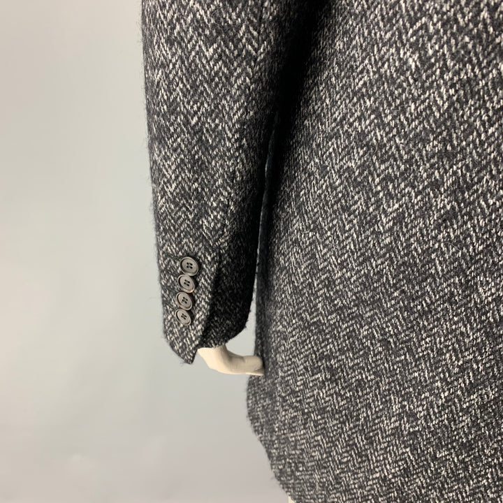 SEE By Chloe Size 10 Grey Black Cotton Blend Herringbone Hidden Buttons Coat