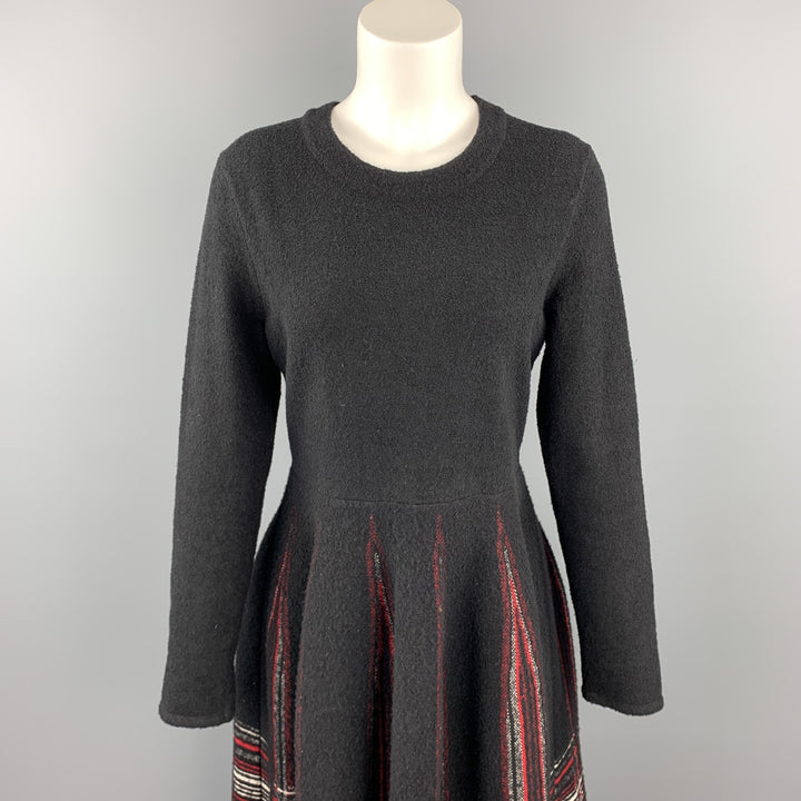 M MISSONI Size 10 Black & Red Knitted Plaid Polyamide Blend Dress