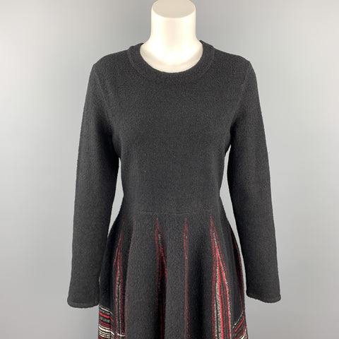 M MISSONI Taille 10 Robe en mélange de polyamide à carreaux tricoté noir et rouge