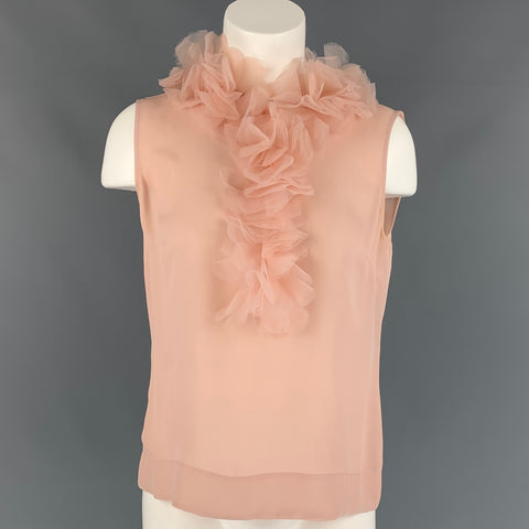 RED VALENTINO Size 6 Pink Silk Ruffled Sleeveless Blouse