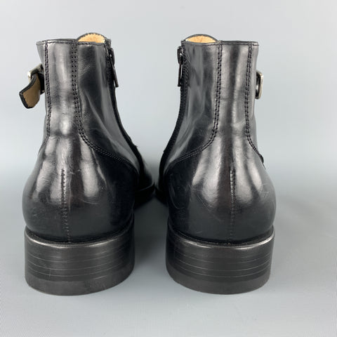 JEAN-BAPTISTE RAUTUREAU  Size 11 Black Leather Belt Straps Ankle Boots