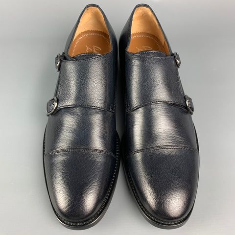 ANTONIO MAURIZI Size 7 Black Leather Double Monk Strap Loafers