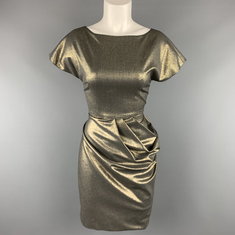 DOMENICO VACCA Size 4 Metallic Gold Side Pleat Skirt Dress