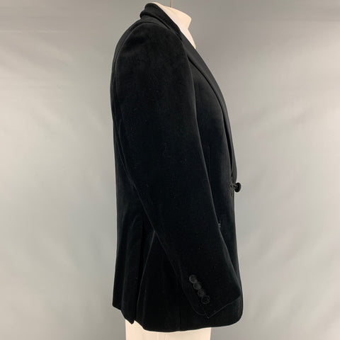 PAUL STUART Size 44 Black Velvet Cotton Blend Peak Lapel Sport Coat