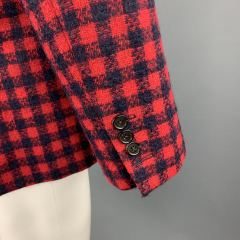 BLACK FLEECE Size 38  Red & Navy Checkered Plaid Tweed Sport Coat