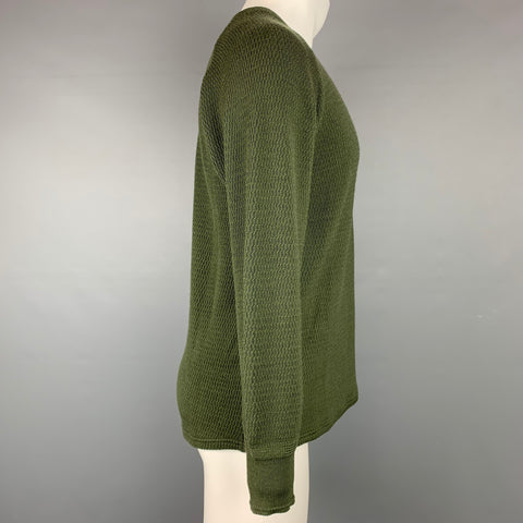 STEVENSON OVERALL CO. Size L Olive Waffle Knit Wool Crew-Neck Pullover