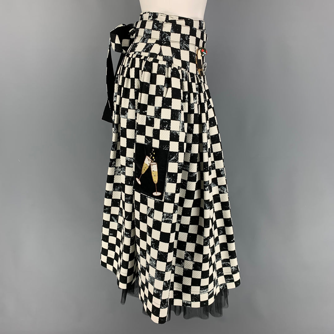 MARC JACOBS Size 2 Black White Cotton Blend Checkered Circle Long Skirt
