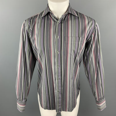 PS by PAUL SMITH Size S Gray & Black Stripe Cotton French Cuff Long Sleeve Shirt