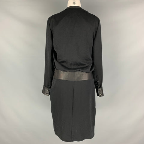 HELMUT LANG Taille 6 Robe à manches longues en peau d'agneau en polyester noir