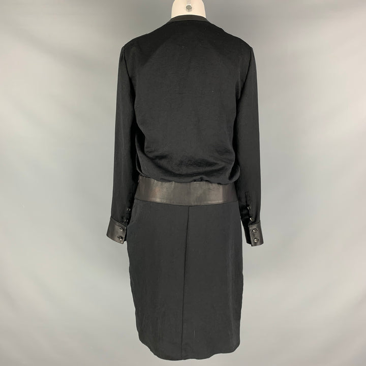HELMUT LANG Size 6 Black Polyester Lamb Skin Long Sleeve Dress