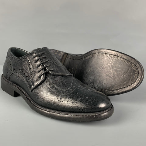 BURBERRY Size 7 Black Perforated Leather Rayford Wingtip Lace Up Shoes