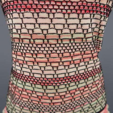 M MISSONI Size 14 Pink Green & Black Wool Blend Shell Vest Top