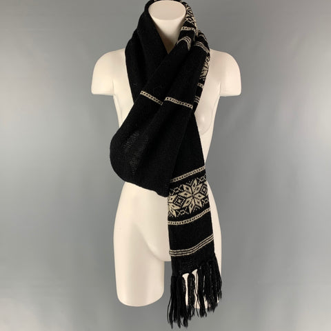 RALPH LAUREN BLUE LABEL Black Cream Knitted Wool Blend Scarf
