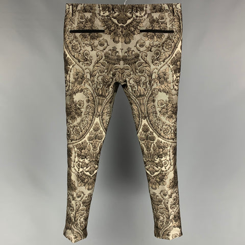 DOLCE & GABBANA Size 32 Taupe & Silver Jacquard Polyester / Silk Dress Pants