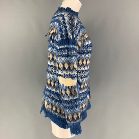 MAISON MARGIELA SS 22 by John Galliano Size L Blue White Wool Cotton Fair Isle Sweater