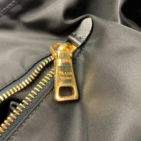 PRADA Black Nylon Leather Trim Tote Handbag