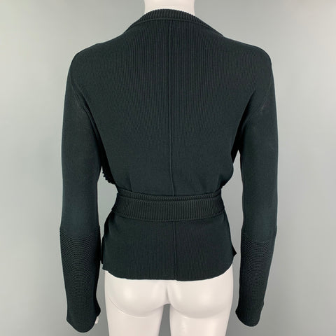 SONIA RYKIEL Size 6 Black Cotton Textured Belted Cardigan