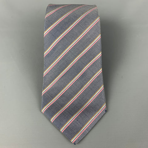 Vintage ISSEY MIYAKE Grey Pink Diagonal Stripe Silk Tie