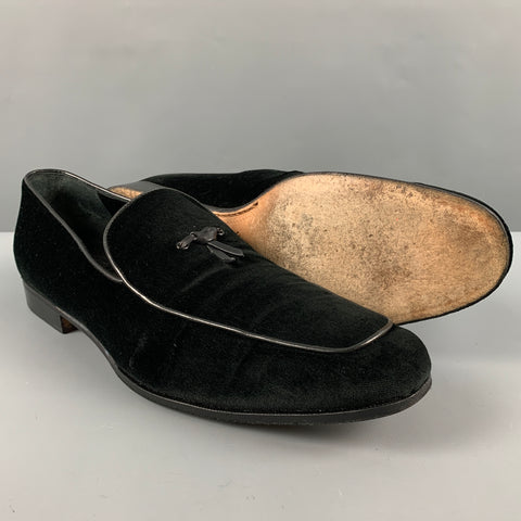 SALVATORE FERRAGAMO Size 12 Black Velvet Tassels Loafers