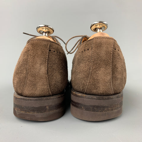 BONTONI Size 10.5 Brown Perforated Suede Cap Toe Lace Up Shoes