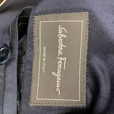 SALVATORE FERRAGAMO Size 38 Regular Navy Silk Shawl Lapel Sport Coat