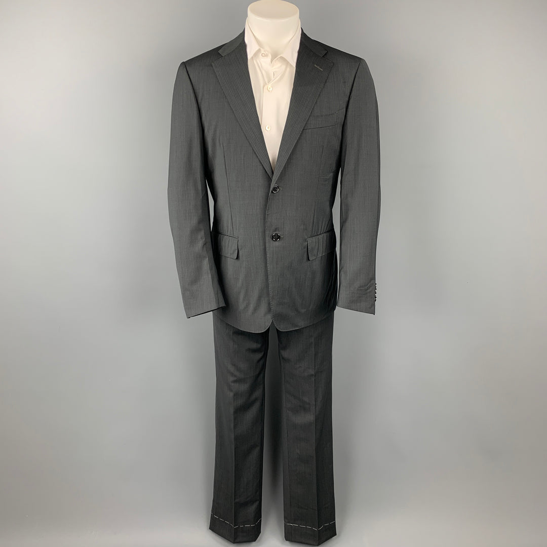 CORNELIANI Super 120's Size 38 Regular Charcoal Stripe Wool Notch Lapel Suit
