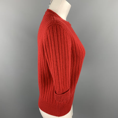 BOTTEGA VENETA Size M Red Knitted Cashmere / Wool Short Sleeve Pullover
