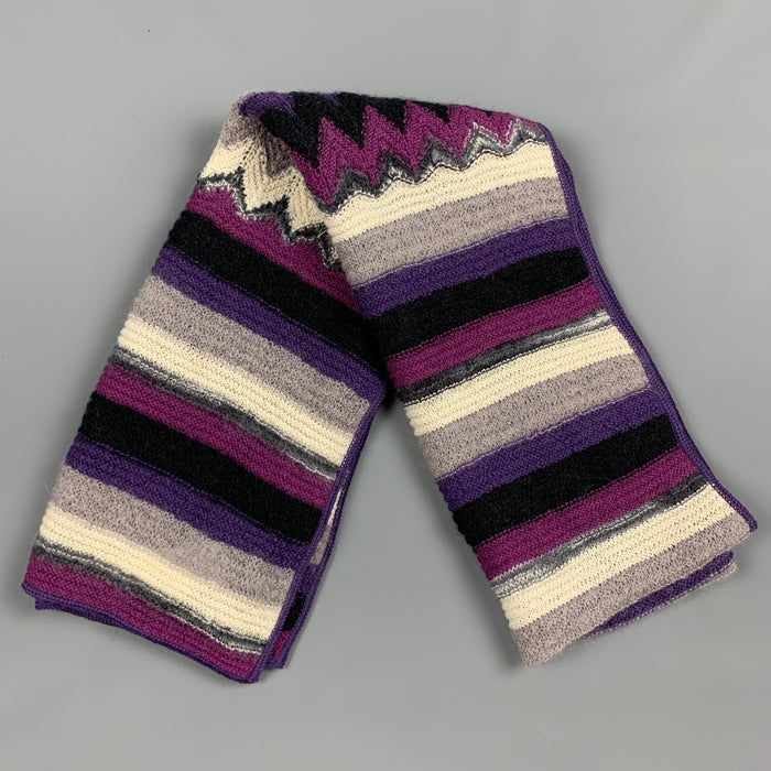 MISSONI Purple & Grey Stripe Wool Blend Knit Scarf