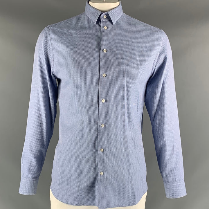 EMPORIO ARMANI Size L Light Blue White Checkered Cotton Long Sleeve Shirt