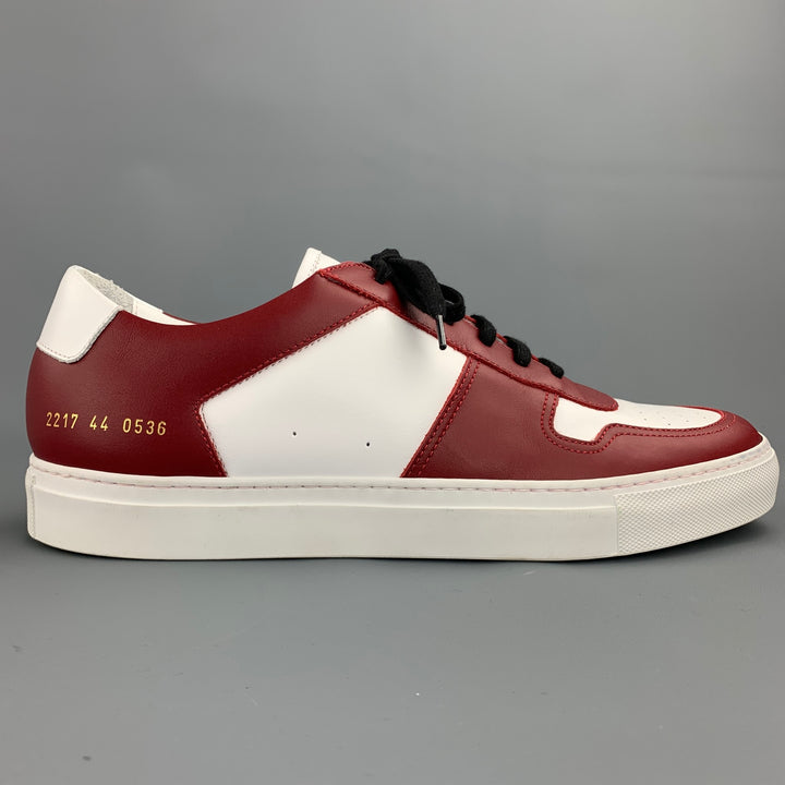 COMMON PROJECTS Size 11 White & Burgundy Color Block Leather Lace Up Sneakers