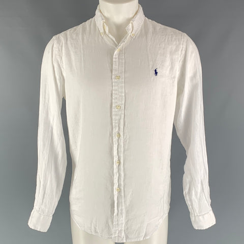 RALPH LAUREN Taille M Chemise à manches longues boutonnée en lin uni blanc
