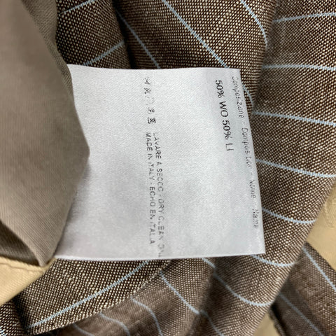 BRIONI for WILKES BASHFORD Size 42 Tan Light Blue Stripe Wool Linen Notch Lapel Suit