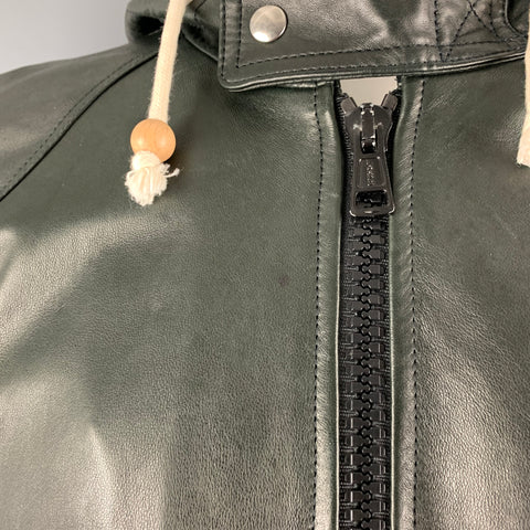 BAND OF OUTSIDERS Size L Black Leather Hooded Jacket