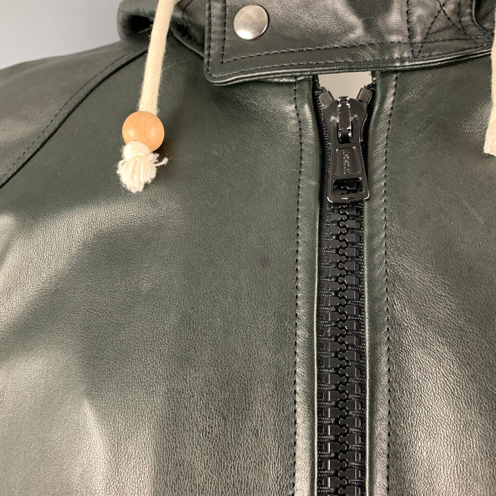 BAND OF OUTSIDERS Size L Black Leather Hooded Jacket