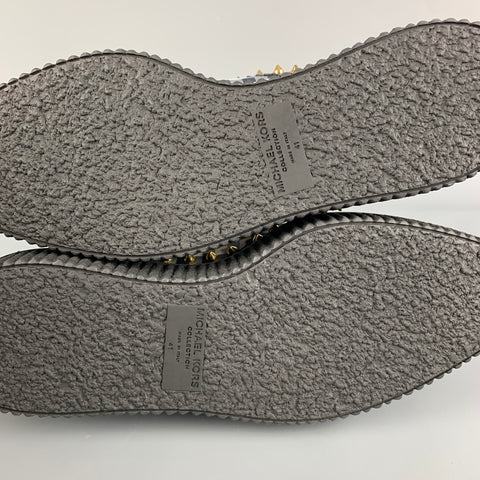 MICHAEL KORS Talla 11 Zapatos de plataforma con tachuelas de cuero blanco azul marino