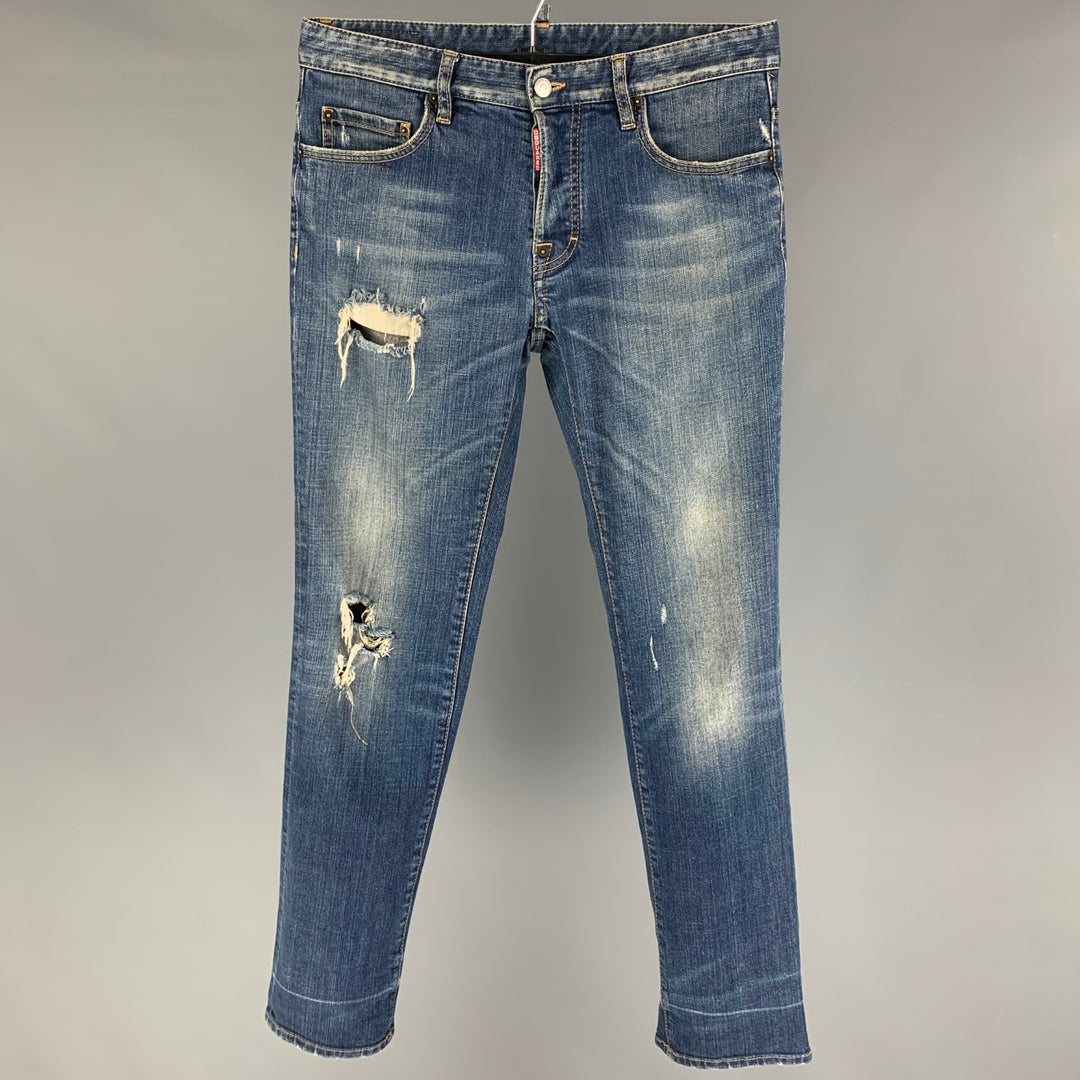 DSQUARED2 Size 30 Indigo Distressed Cotton Jeans