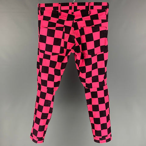 G-STAR Size 32 Pink & Black Checkered Cotton Button Fly 3D Tapered Casual Pants