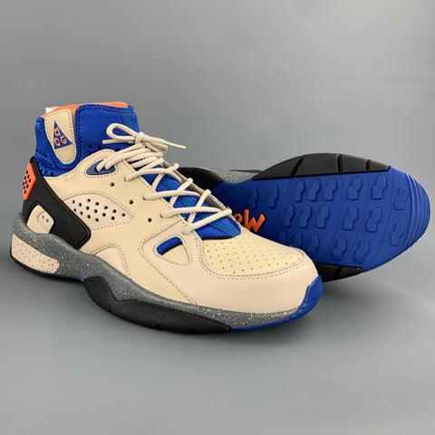 Nike Air Mowabb ACG Rattan Birch Size 10 Beige & Blue Leather High Top Sneakers