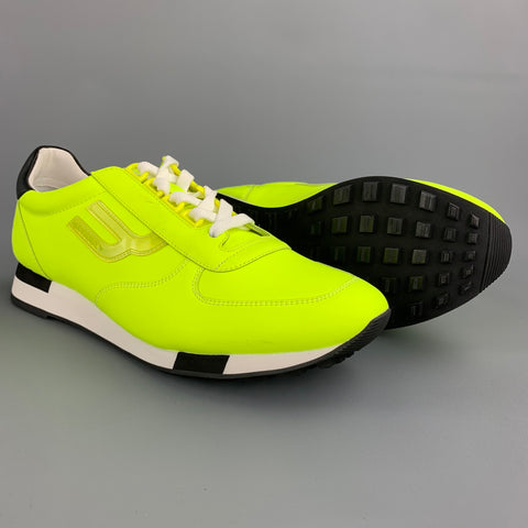 BALLY Size 10.5 Neon Yellow Leather Lace Up Sneakers