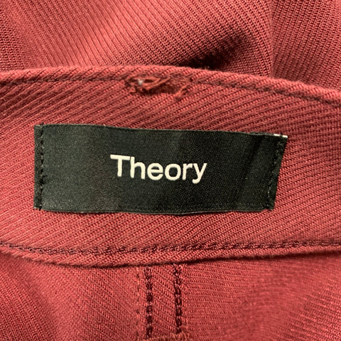 THEORY Size 40 Burgundy Twill Flat Front Casual Pants