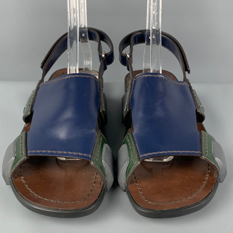 PRADA Taille 11 Sandales en cuir bicolore bleu vert
