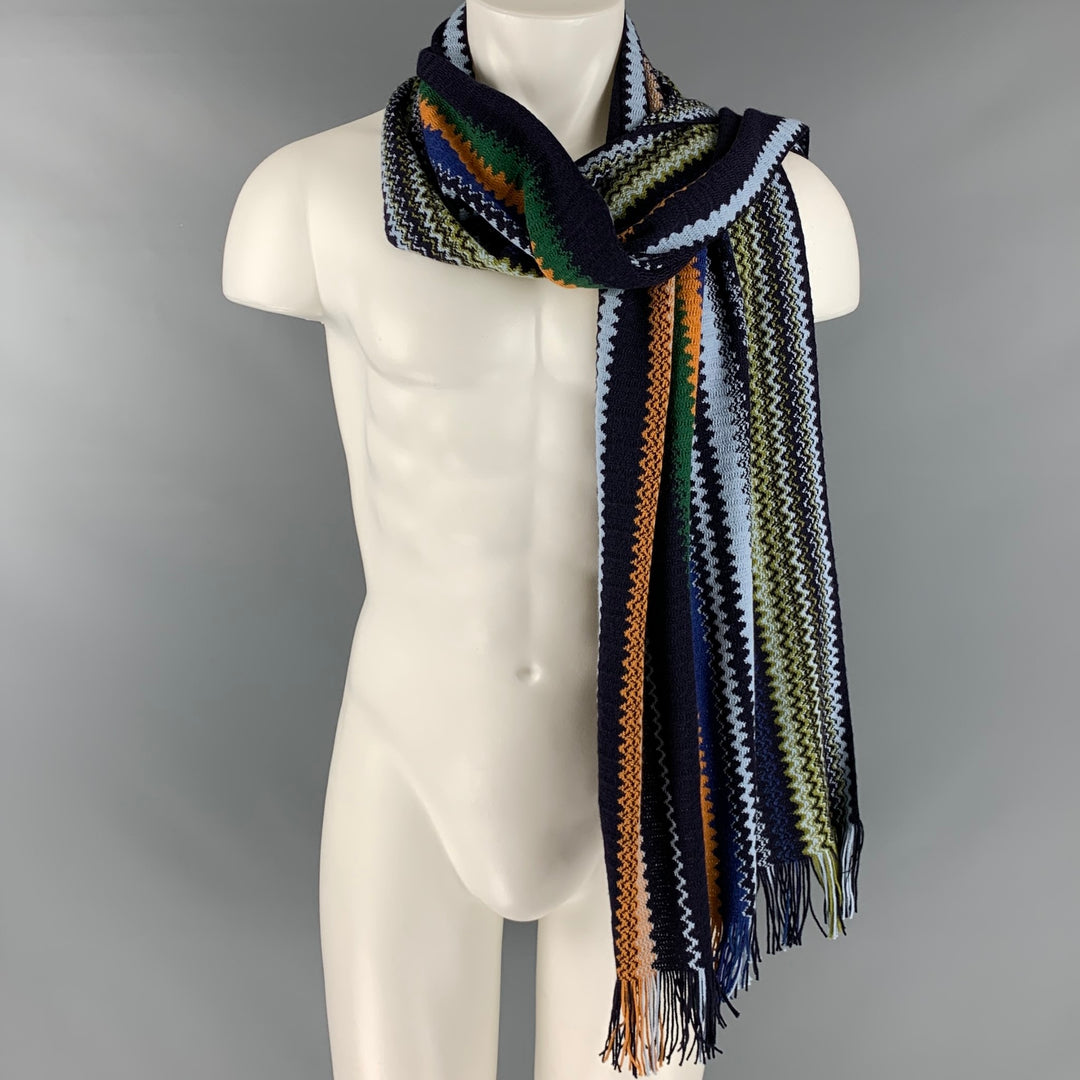 MISSONI Multi Color Zig Zag Wool Acrylic Knit Scarf