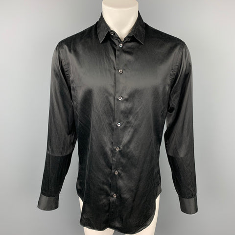 GIORGIO ARMANI Size M Black Silk / Cotton Button Up Long Sleeve Shirt
