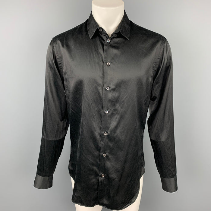 GIORGIO ARMANI Size M Black Silk / Cotton Button Up Long Sleeve Shirt