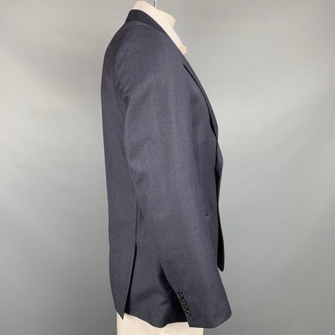 PAUL SMITH Soho Fit Size 44 Regular Navy & Burgundy Grid Wool Notch Lapel Sport Coat