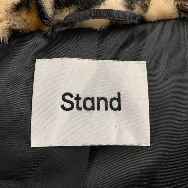 STAND STUDIO Size M Tan Black Faux Fur Leopard Notch Lapel Coat
