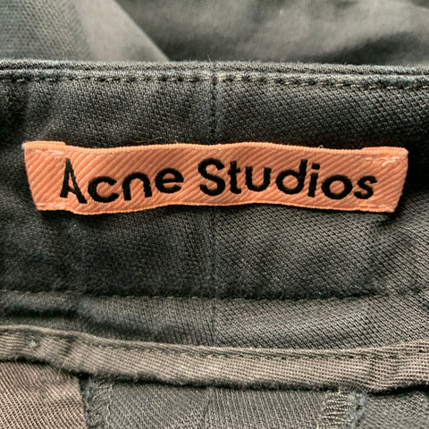 ACNE STUDIOS Size 32 Black Solid Cotton Elastane Pleated Dress Pants