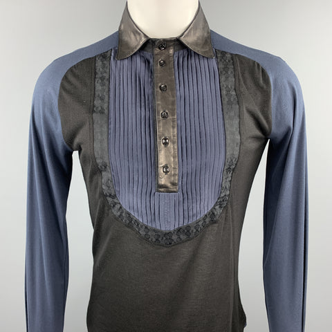 ROBERTO CAVALLI Size S Black & Navy Mixed Fabrics Buttoned Pullover