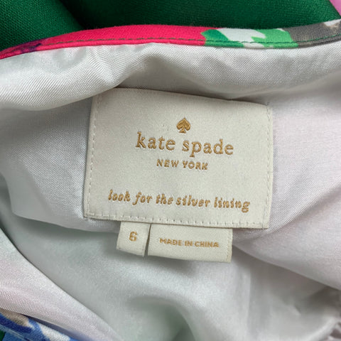 KATE SPADE Size 6 Green Pink Polyester Floral A-Line Dress